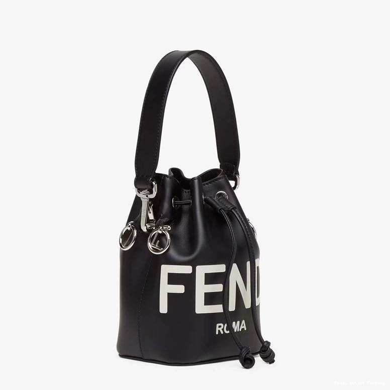 Vintage HOT Leather Tresor Mini Bucket Logo Bag Mon Black ROMA In Fendi White Calf 0817